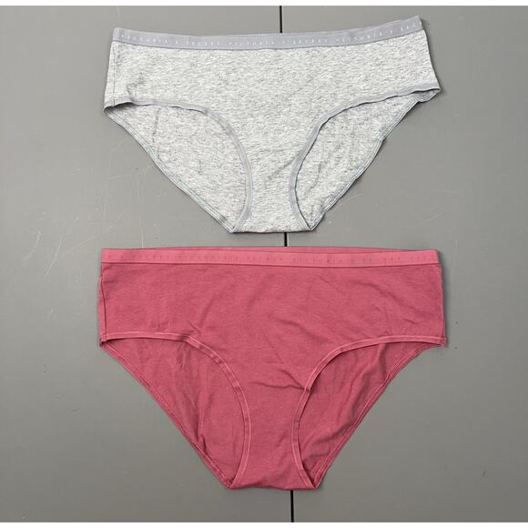 NWT Victoria's Secret Hiphugger Panties XL Grey Pink Cotton Underwear Lot of 2 - Picture 1 of 8
